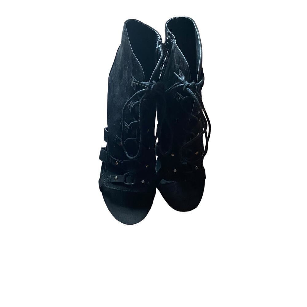 Evenlyn 30 Womens 6.5 Peep Toe Suede Lace Up Strappy Black Dress Cocktail Heels - Picture 5 of 9